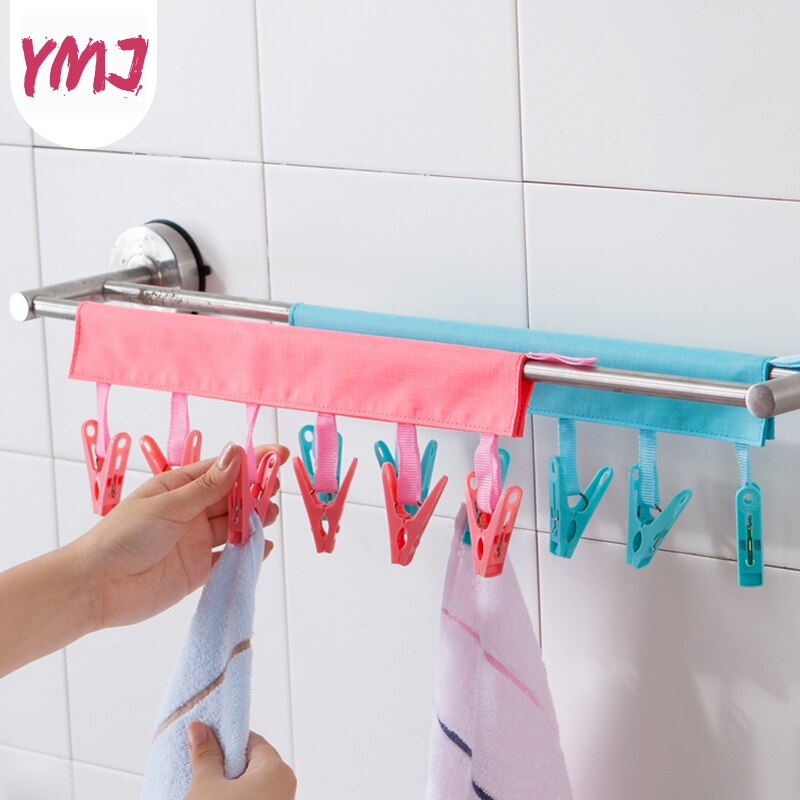 Foldable Bathroom Rack Magical Portable Cloth Hanger Drying Rack Travel Clothespin Towel Socks Hanger Clip 6 Clip Hanger
