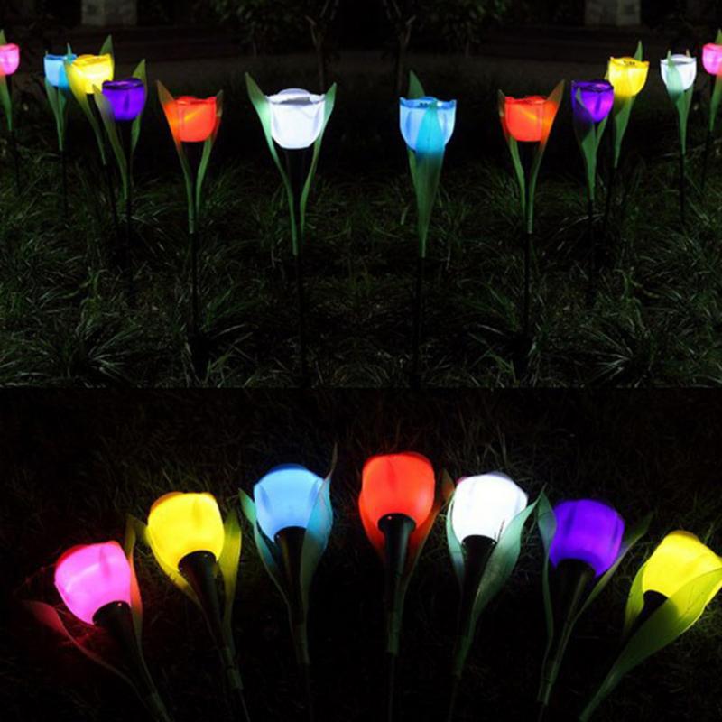 8 farver udendørs have solenergi led lys soldrevet led tulipan hjemme græsplæne lampe landskab nat blomsterlampe 1pc