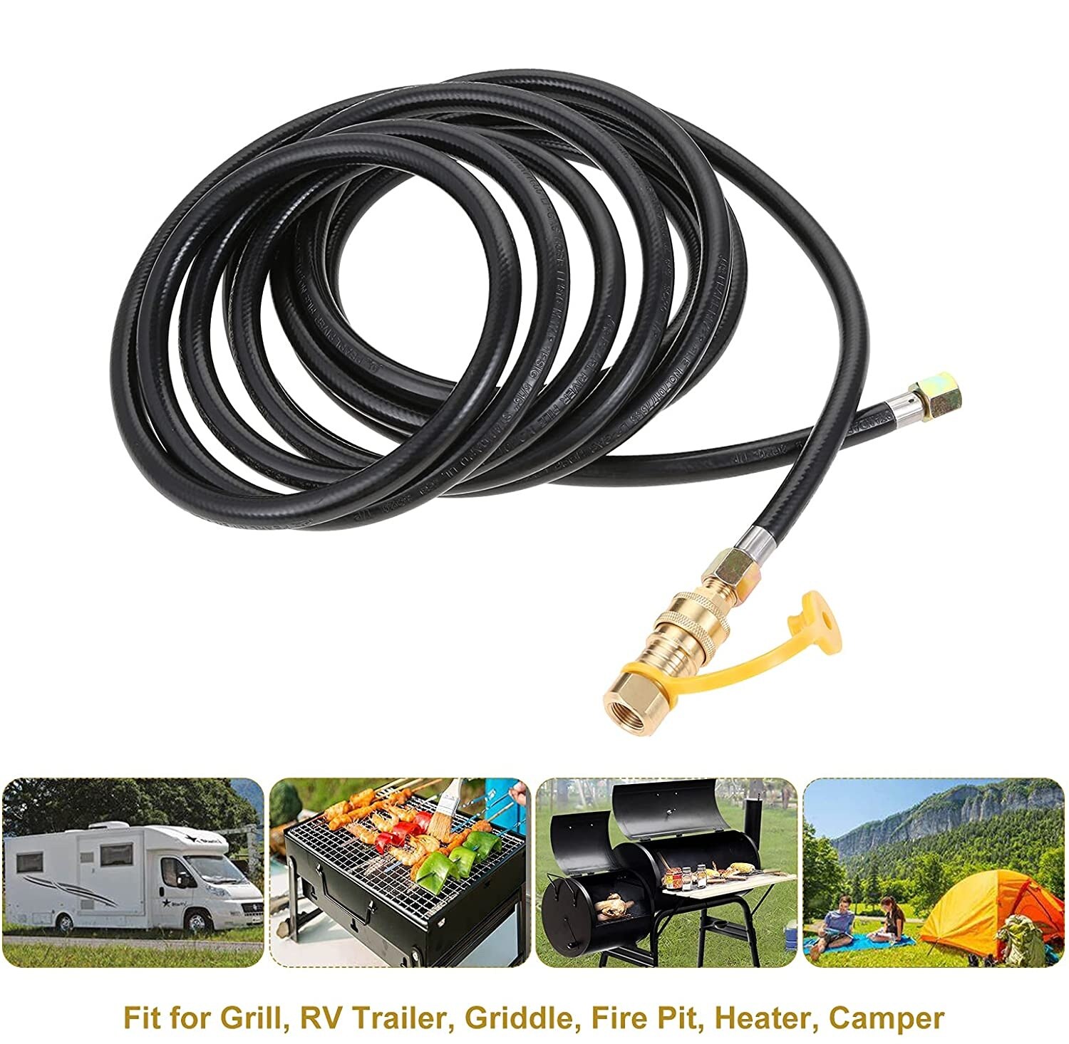1set 20 feet Propane Quick-Connect Hose with 3/8 Inch Gas Quick Disconnect Plug Connect Valve fit for Low Pressure System