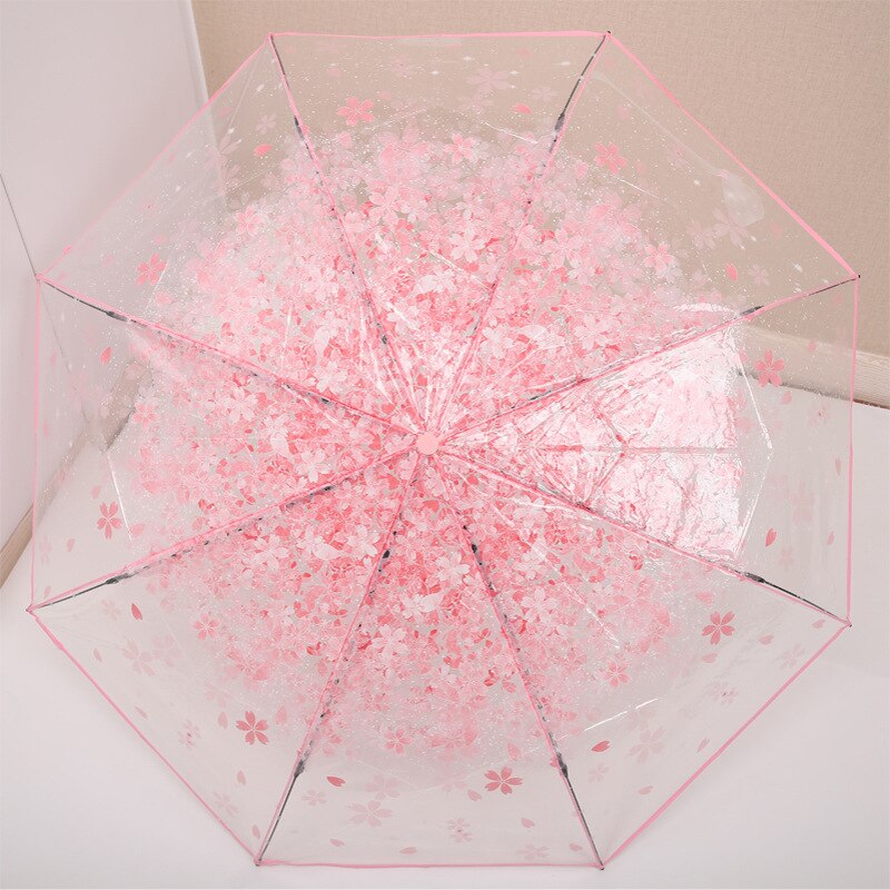 3 folde gennemsigtig kvinders paraply udenfor regnudstyr blomster klar kvindelig piges parasol  ts039