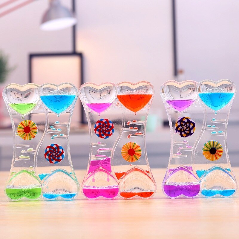 Valentine's Day Double Hourglass Liquid Timer Visual Timer Oil Liquid Motion Hourglass Floating Desk Heart Decoration Acrylic