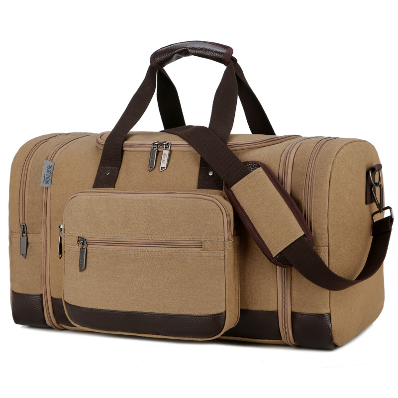 WOHLBEGE, bolsa de viaje para hombre, lona, bolsa de viaje de gran capacidad, bolsas de viaje, bolsa de viaje para caballero, bolsa de equipaje de mano: Khaki