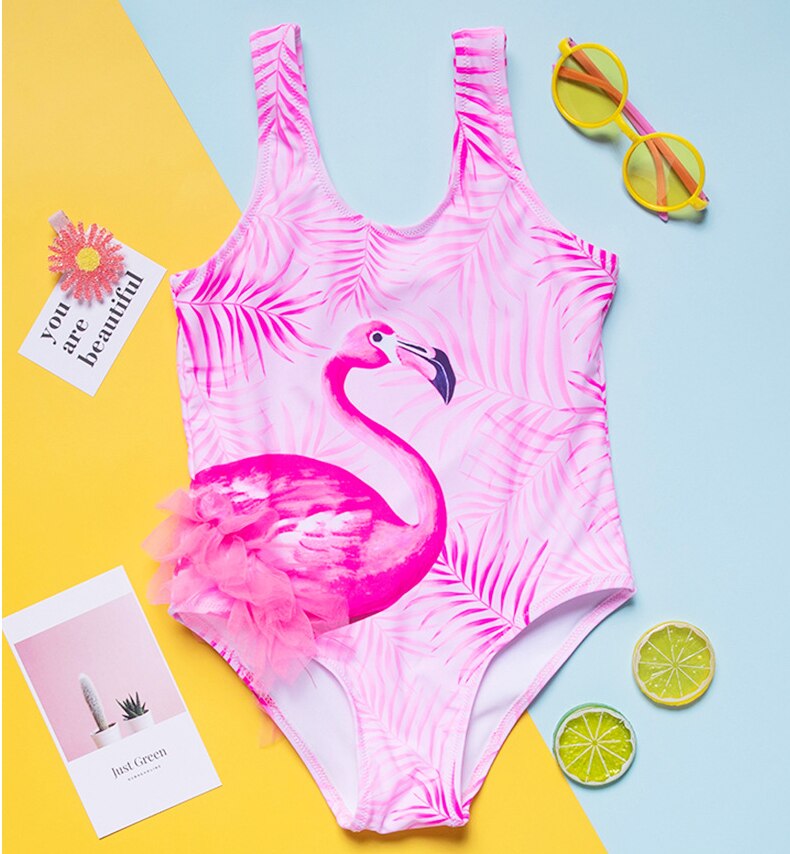 Kinderen Badpak Meisjes Flamingo Een Stuk Baby Cartoon Print Badpak Kinderen Bikini Voor 2-6years Meisjes Badmode: one flamingo / 110