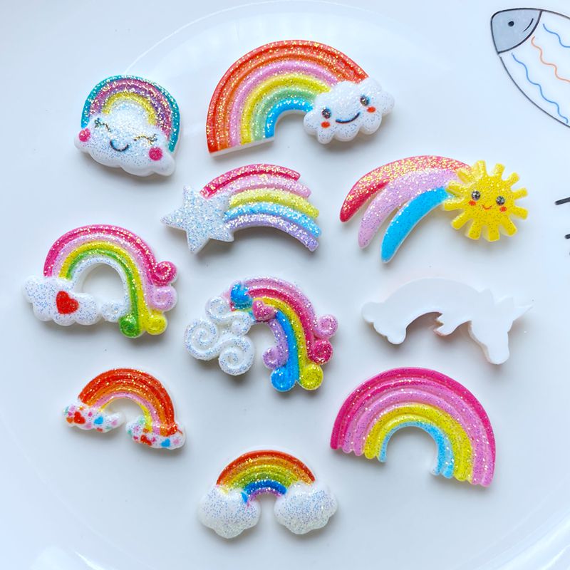 10Pcs Hars Leuke Gemengde Heldere Regenboog Serie Platte Achterkant Cabochon Plakboek Kawaii Diy Embellishments Accessoires