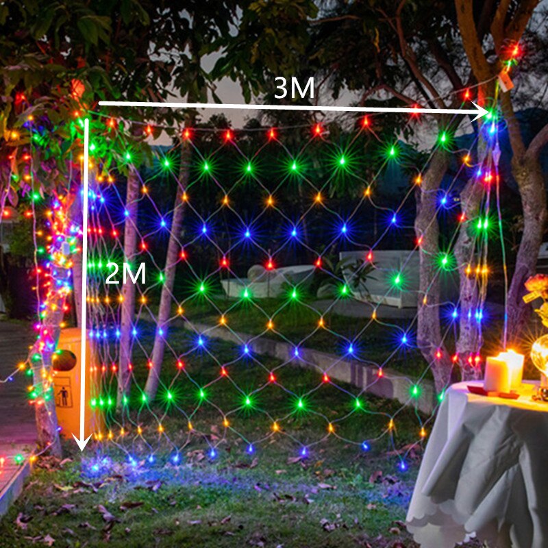 1.5x1.5/3x 2/6x4m résille chaîne lumières noël lumières fée guirlande extérieur maison pour mariage/fête/rideau/décoration de jardin: 3x2m Multicolor / 110V-130V US plug