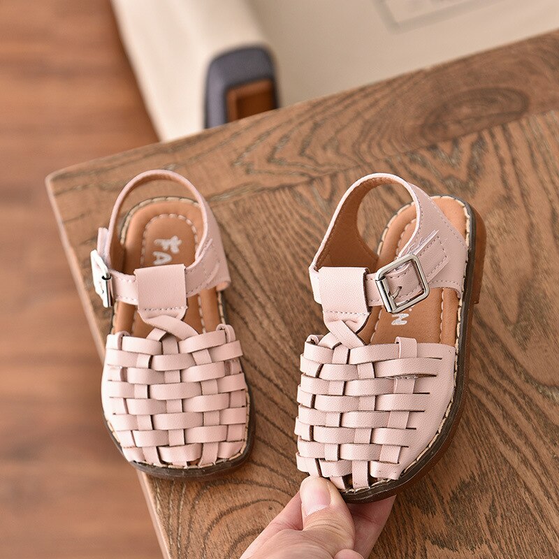 Sommer børnesko pigesandaler småbørnsstrandsandalier infantil vintage vævet børnesandaler baby prinsessesko