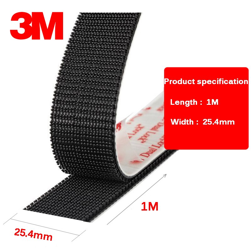 3M Dual Lock SJ3551-Adhesivo de seta negra con Cinta ajustable, velcro Adhesivo tipo 400/25, 4mm de ancho