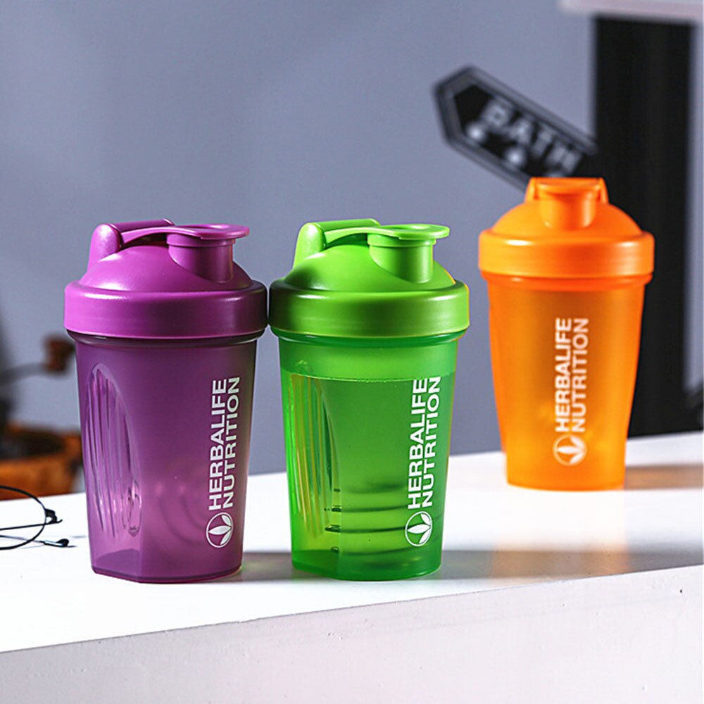 Sport shaker flaske 400ml whey protein pulver blandeflaske sport fitness gym shaker utendørs bærbar drikkeflaske i plast