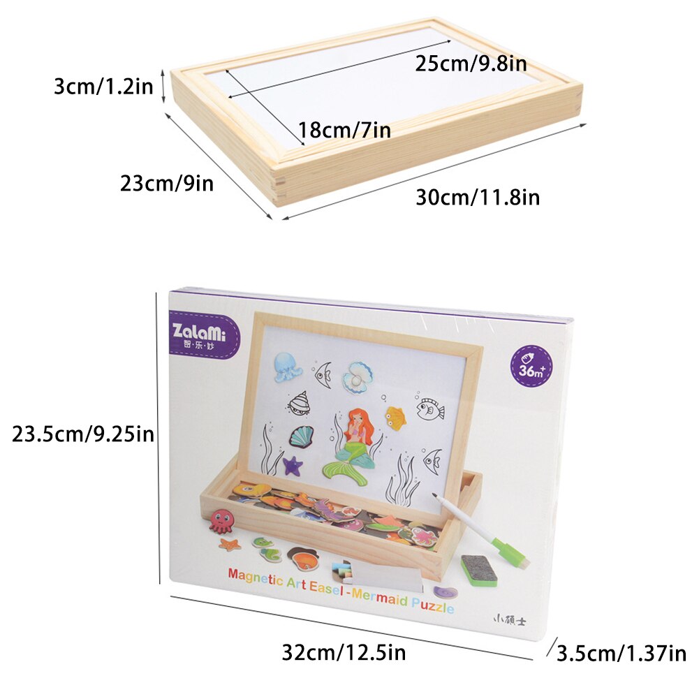 Animal Wooden Toys Magnetic Easel Board Jigsaw 3D Puzzle Toy Box With Board For Children Draw Educational Learning Toy Kids