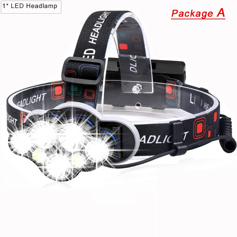 40000LM Krachtige Led Koplamp Usb Oplaadbare Head Lamp 7 Led Koplamp 8 Modes Head Zaklamp Waterdichte Hoofdlamp: Package A