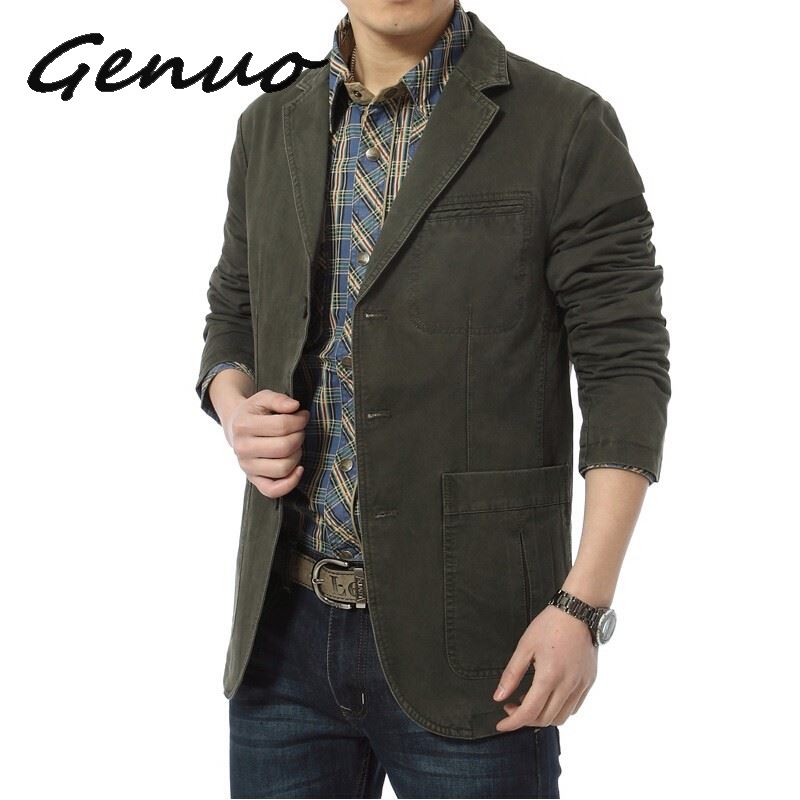 Blazer Mannen Casual Blazers Katoen Denim Parka Mannen Slim Fit Jassen Legergroen Kaki Grote Maat M-XXXL 4XL Buiten uitloper Jas