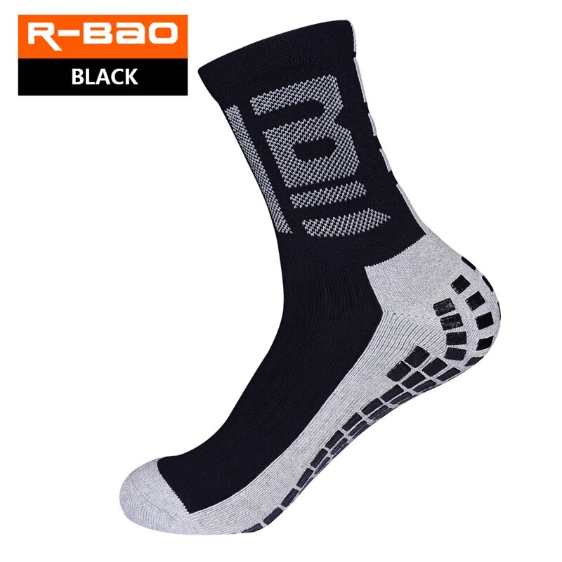 Rb6604 r- bao voksen terry sål fodbold sokker høje skridsikre fodbold korte sokker: Sort