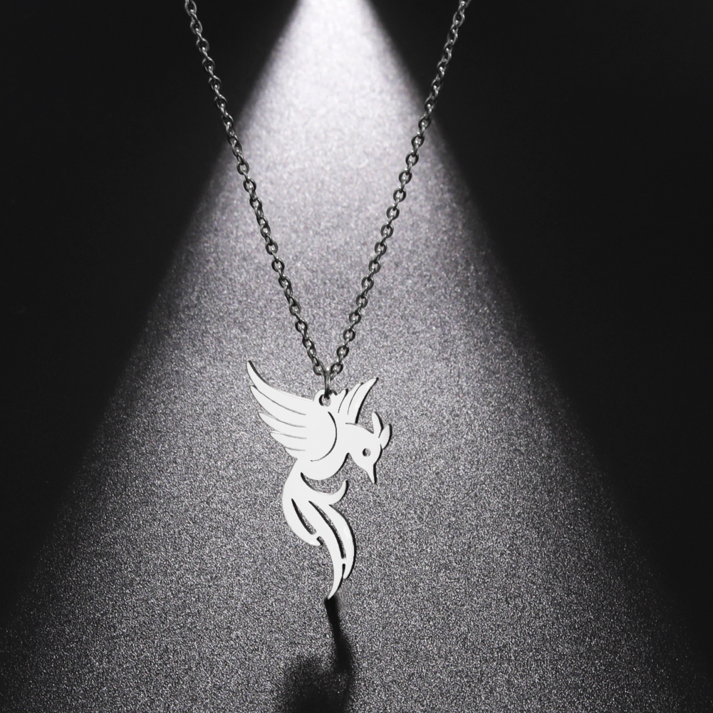 Skyrim – collier avec pendentif en forme de phénix pour femmes et filles, en acier inoxydable, couleur or, chaîne ras du cou, oiseau porte-bonheur, bijoux,: Steel Color