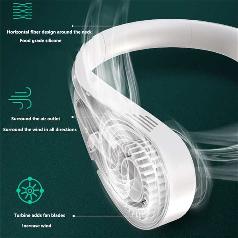 Bladeless Neck Fan - 4000mAh USB Rechargeable - Silent Portable Wearable Fan for Outdoor Sports