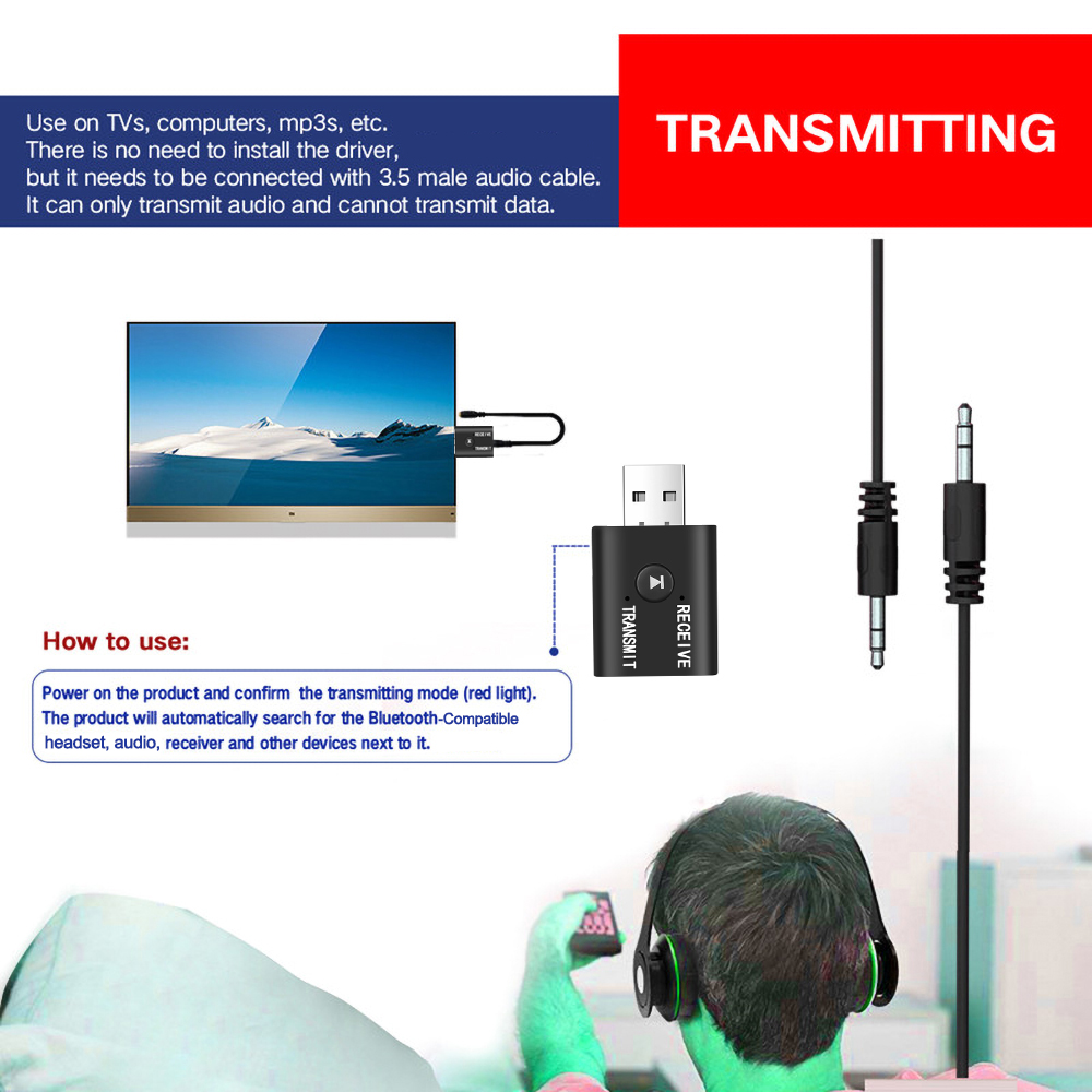 Odbiornik audio USB 5.0 zgodny z Bluetooth Nadajnik do komputera samochodowego TV Głośnik do laptopa Zestaw słuchawkowy Muzyka Audio Adapter bezprzewodowy