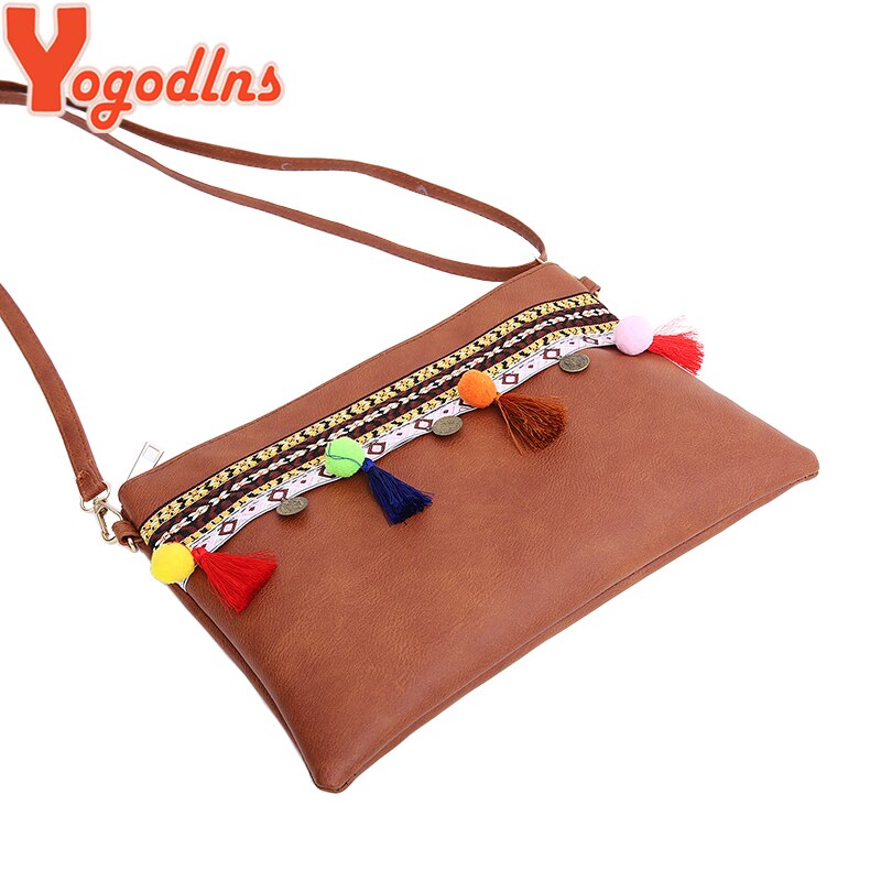 Yogodlns PU Leather Shoulder Bag for Women Envelope Bag Tassel Decoration Messenger Bags National Style Lady Purse