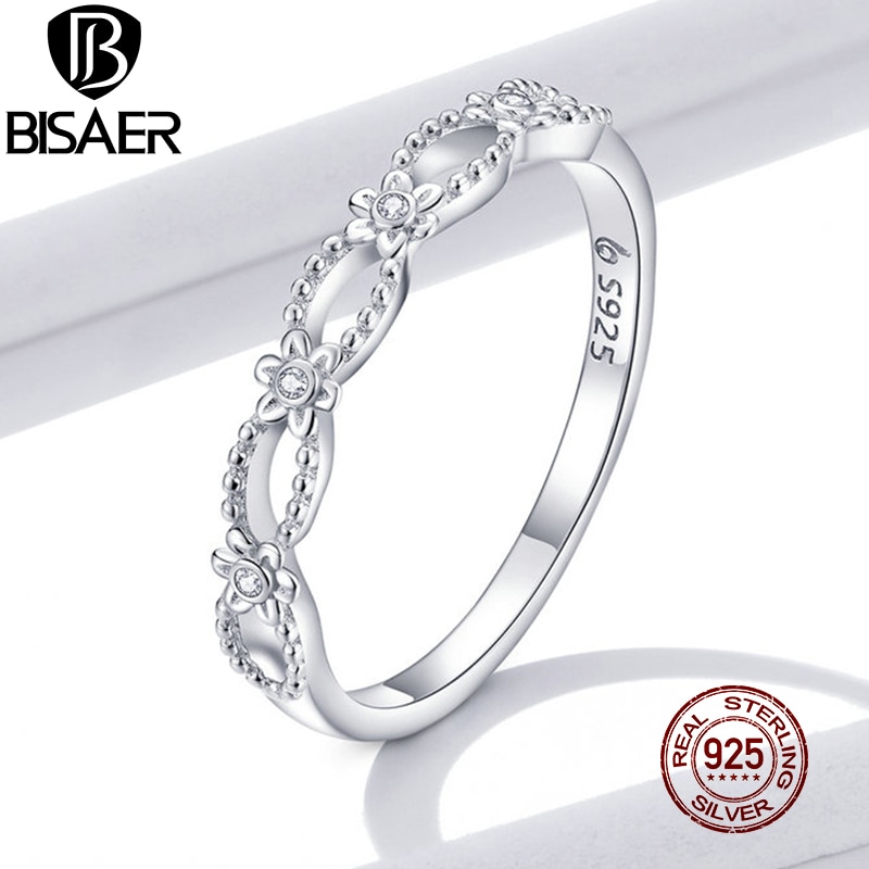 BISAER Unendlichkeit Liebe Ring Authentische 925 Sterling Silber Stapelbar Ring Für Frauen Hochzeit Engagement Modeschmuck EFR118