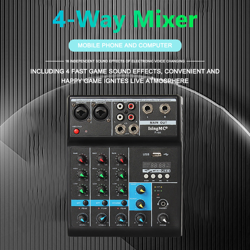 Mixer Audio Wireless a 4 canali Console di missaggio Audio Mixer Audio Wireless a 4 canali missaggio Audio USB compatibile Bluetooth