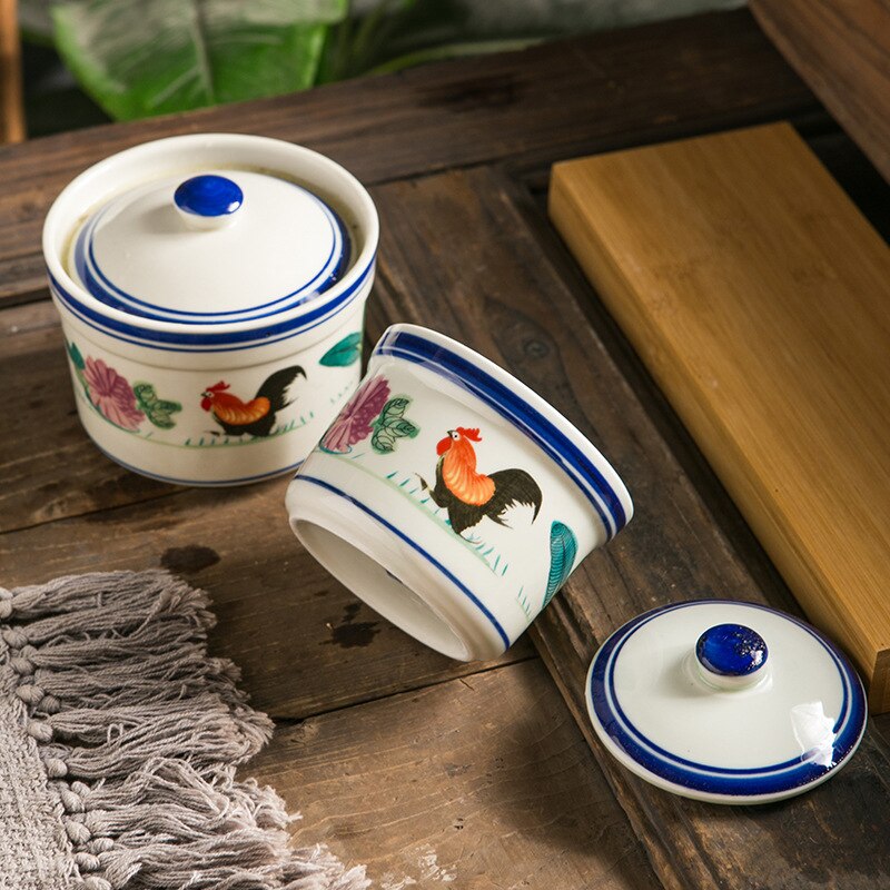 Ceramic Rooster Soup Cup Stew Cup With Lid Waterproof Commercial Hotel Restaurant Bird's Nest Cup Dessert Cup