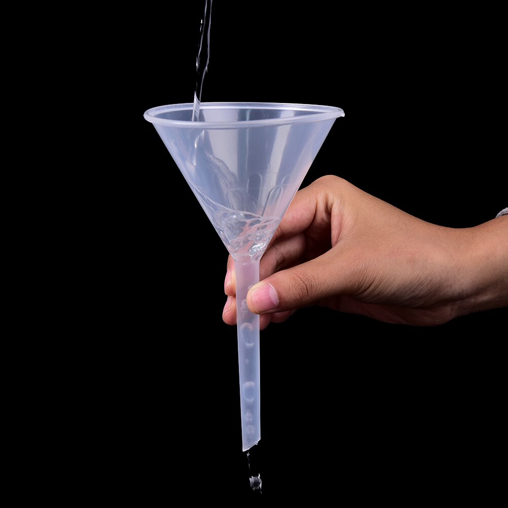 Mini funil de plástico com filtro branco transparente, funil de 1/2 ", 150ml para transferência de perfume em laboratório