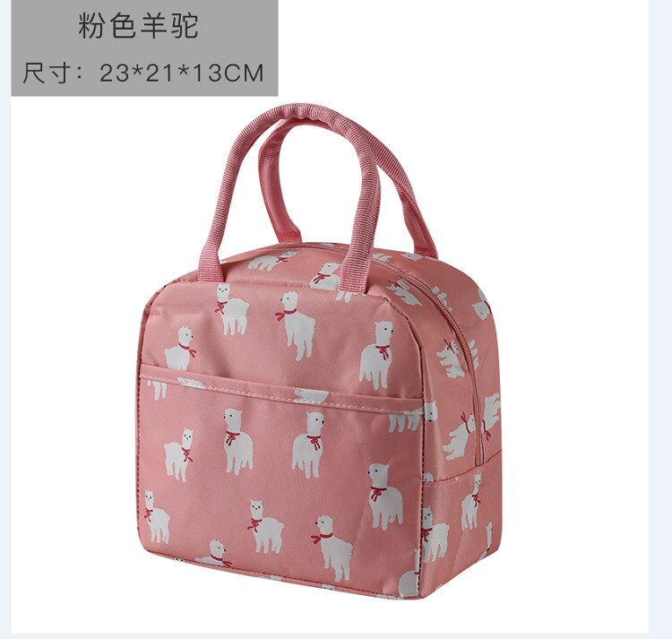 Cold Insulation Bag Thickened Lunch Bag Ice Bags Student Portable Waterproof Lunch Box Bags Lunch Box: Pink Alpaca