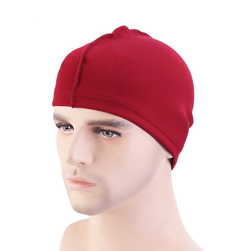 Unisex Solid Summer Satin Breathable Turban Hat Men Hip Hop Durags wave dome cap: Wine