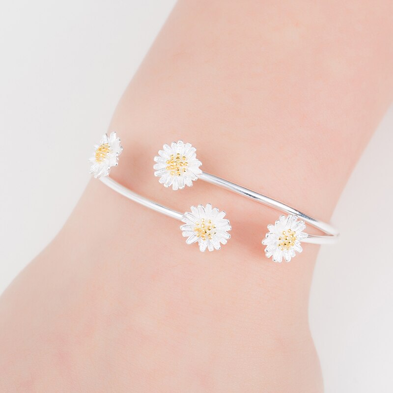 Jisensp Korean Romatic Adjustable Flower Bracelets Bangles Chic Daisy Flowers Charm Bangle Women Jewelry Wedding Bride