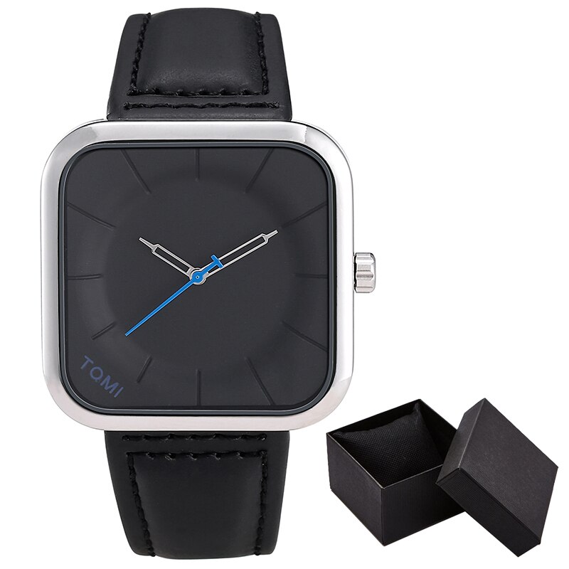 Casual Watch for Men Simple Square Dial Case Men Quartz Wrist Watches Leather Wristwatch Mens Minimalist Black Brown Clock: 04 WITHBOX