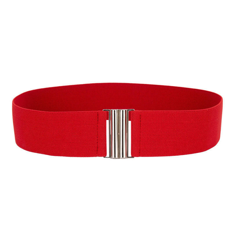 Ceinture de taille élastique pour femmes, 1 pièce, boucle argentée, large et extensible, Corset, accessoires pour vêtements: Rouge