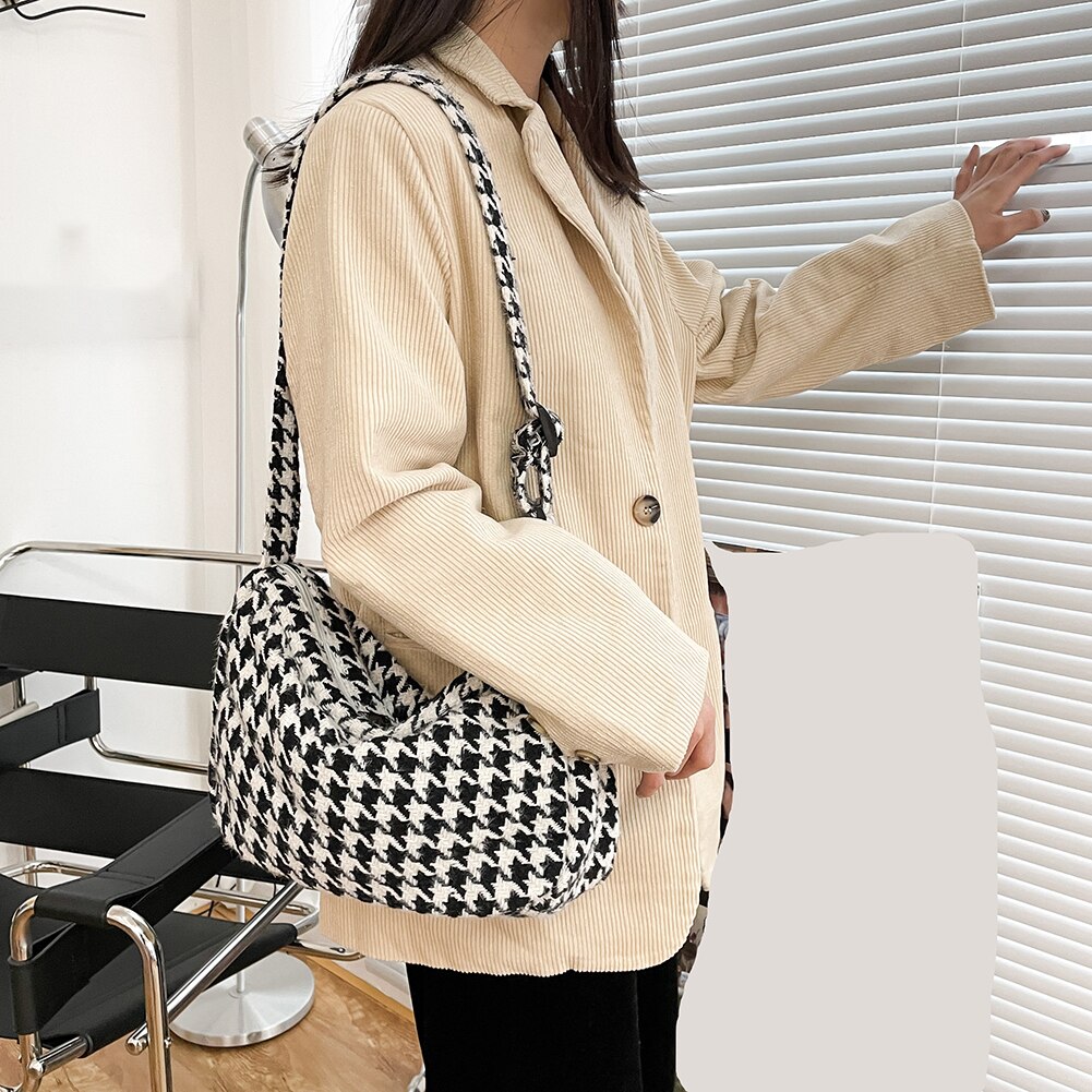 Simplesmente peito saco na moda xadrez topo-alça de viagem lona houndstooth ombro pequenas bolsas para mulher 2020