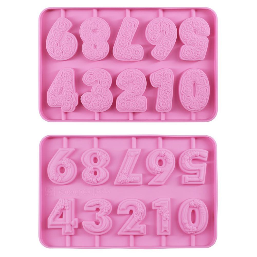 DIY 0-9 Number Silicone Mold Rose Candle Birthday Cake Lollipop Biscuit Chocolate Mold Heat Resistant Number Shape Silicone Mold