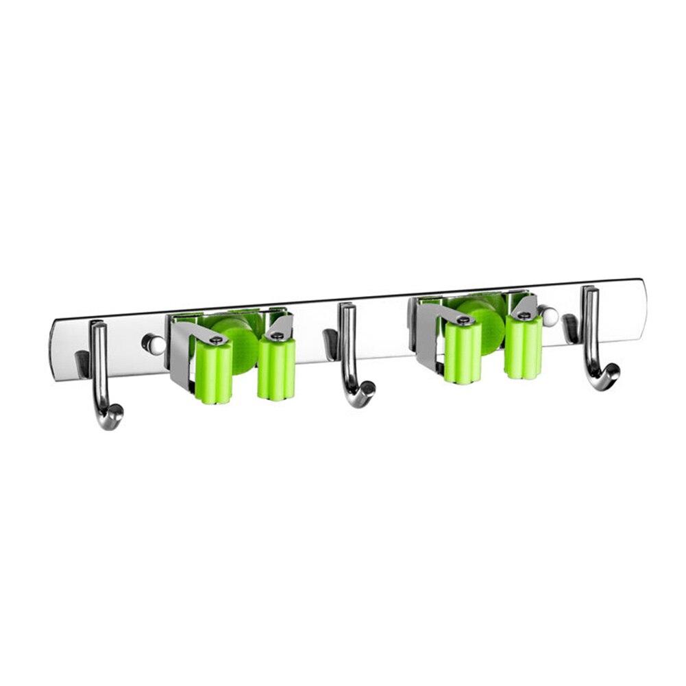 Broom Holder Wall Mount Clip Stainless Steel Heavy Duty Multifunctional Laundry Room Mop Organizer Space Saving Practical Hanger: Green 2