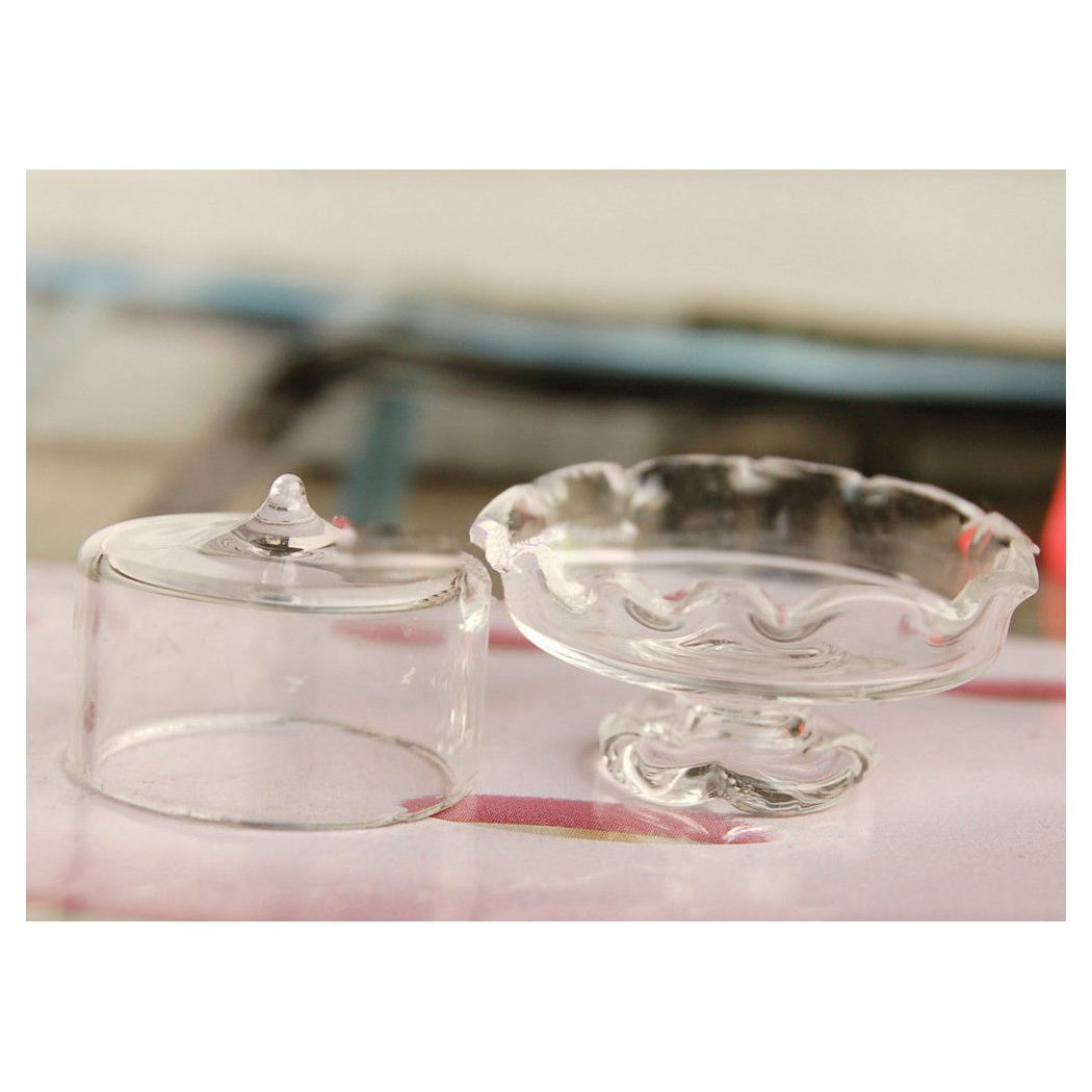 Poppenhuisminiaturen Glas Transparant Dessert Pot Plaat Jar