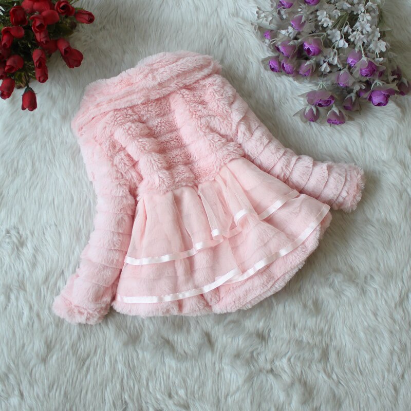 Meisjes Bontjas Kleding Met Parel Kanten Bloem Herfst Winter Dragen Kindje Kinderen Faux Fur Jurk Jurken Stijl Jas