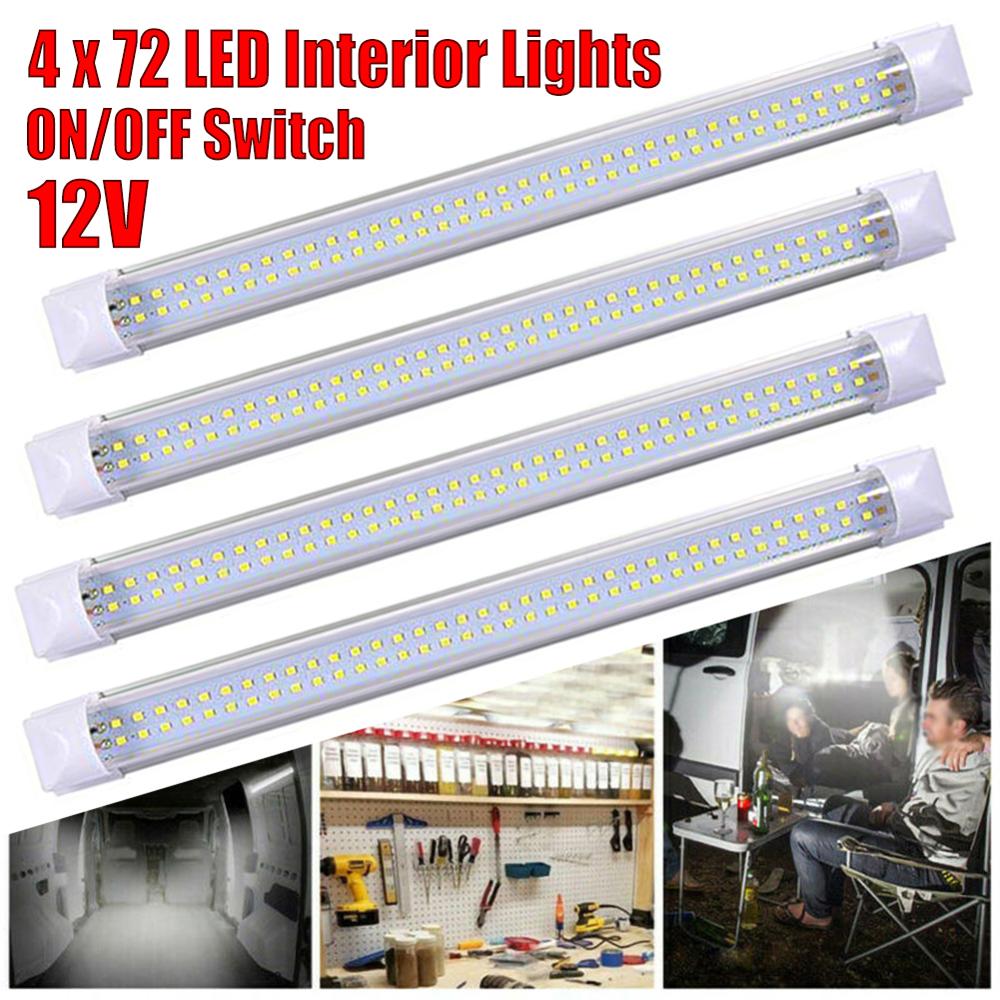 4X 72 LED Interior Light Strip Bar Car Van Bus Caravan ON/OFF Switch 12V 12 VOLT
