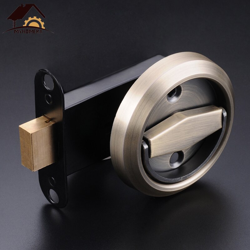 Myhomera Stainless Steel 304 Lock Recessed Invisible Handle Safety Hidden Door Locks Cabinet Pull Fire Proof Single-sided Locker: Lock Green Bronze