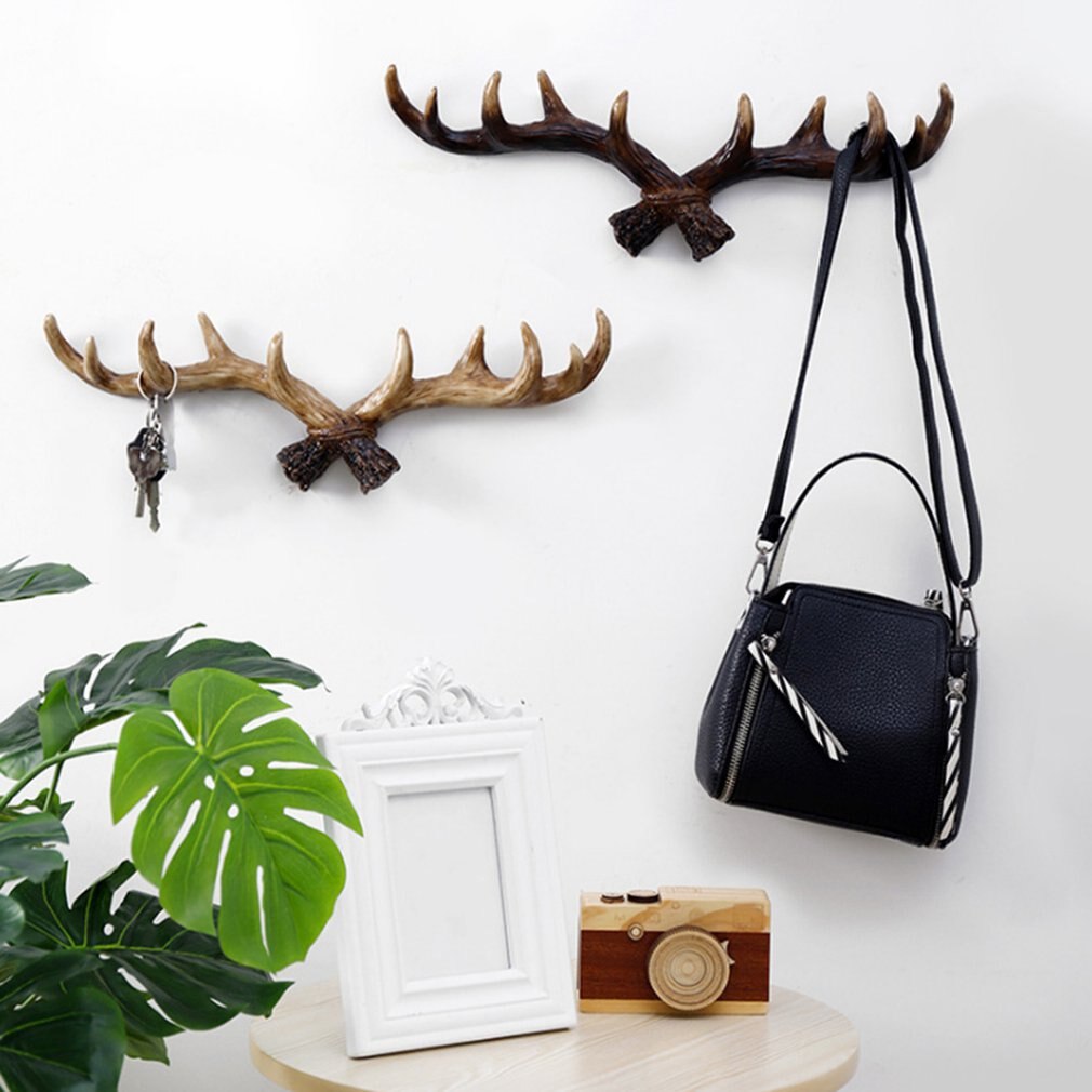 American Retro Antler Decorative Wall Hanging Coat Rack Closed Door Wall Clothes Hanger Decoration Wall Cast Iron Hook