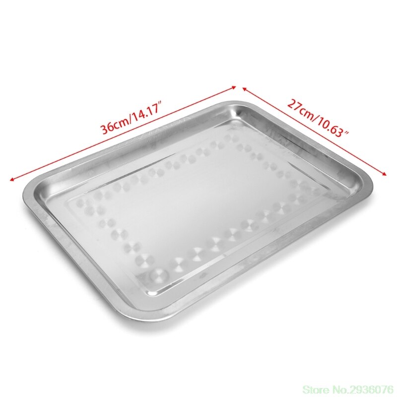 Bandeja Rectangular de acero inoxidable para barbacoa, bandeja de pescado a la parrilla, contenedor de comida para barbacoa: 03