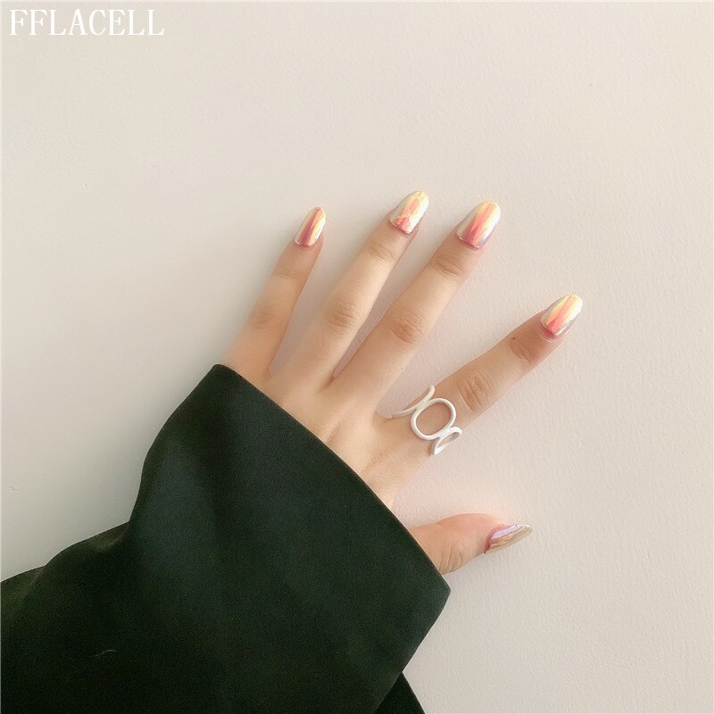FFLACELL , nueva de Corea, anillos abiertos irregulares pintados a mano con Anillos geométricos de aceite de goteo colorido a la para mujer, joyería de: 1