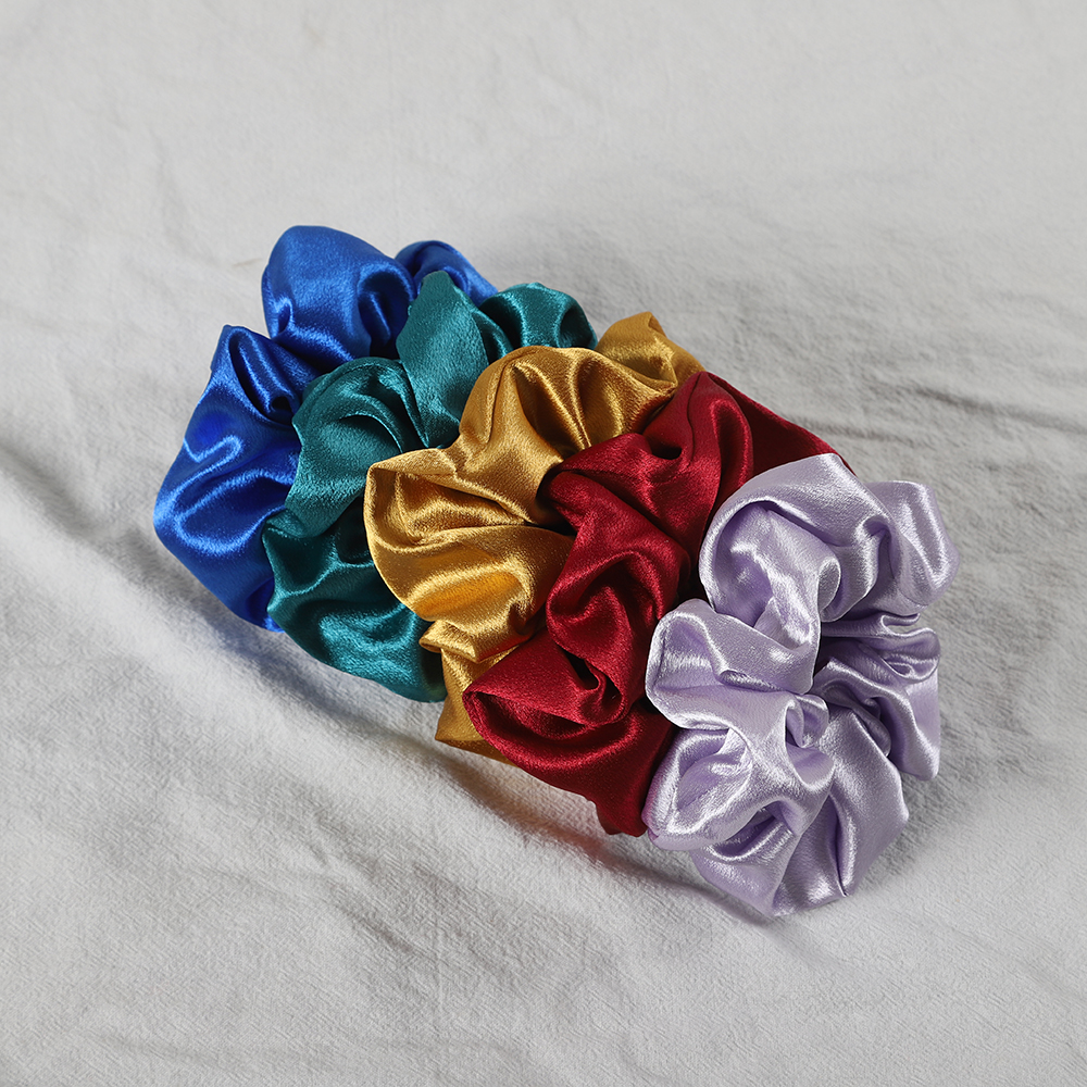 5 unids/lote, diadema de satén de seda a la , banda para el cabello de goma elástica grande, coleta para mujeres y niñas, accesorios para lazos para el cabello: Oro