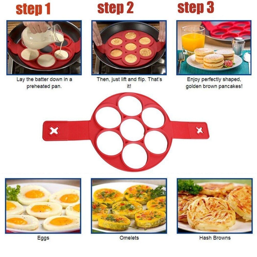 Pancake Mold Ring-Maakt de perfecte pannenkoeken, eieren, patatjes, & brownies in non-stick siliconen maker tool. keuken bakvormen
