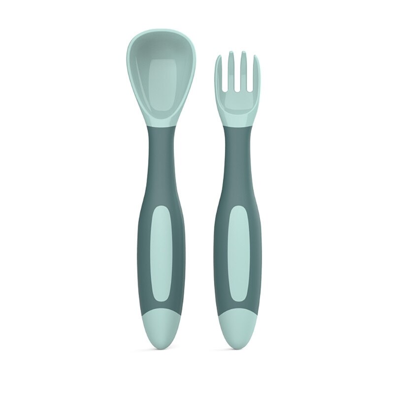 Baby Gebruiksvoorwerpen Peuter Leren Eten Training Buigbare Zachte Lepel Vork Servies 97BD: green