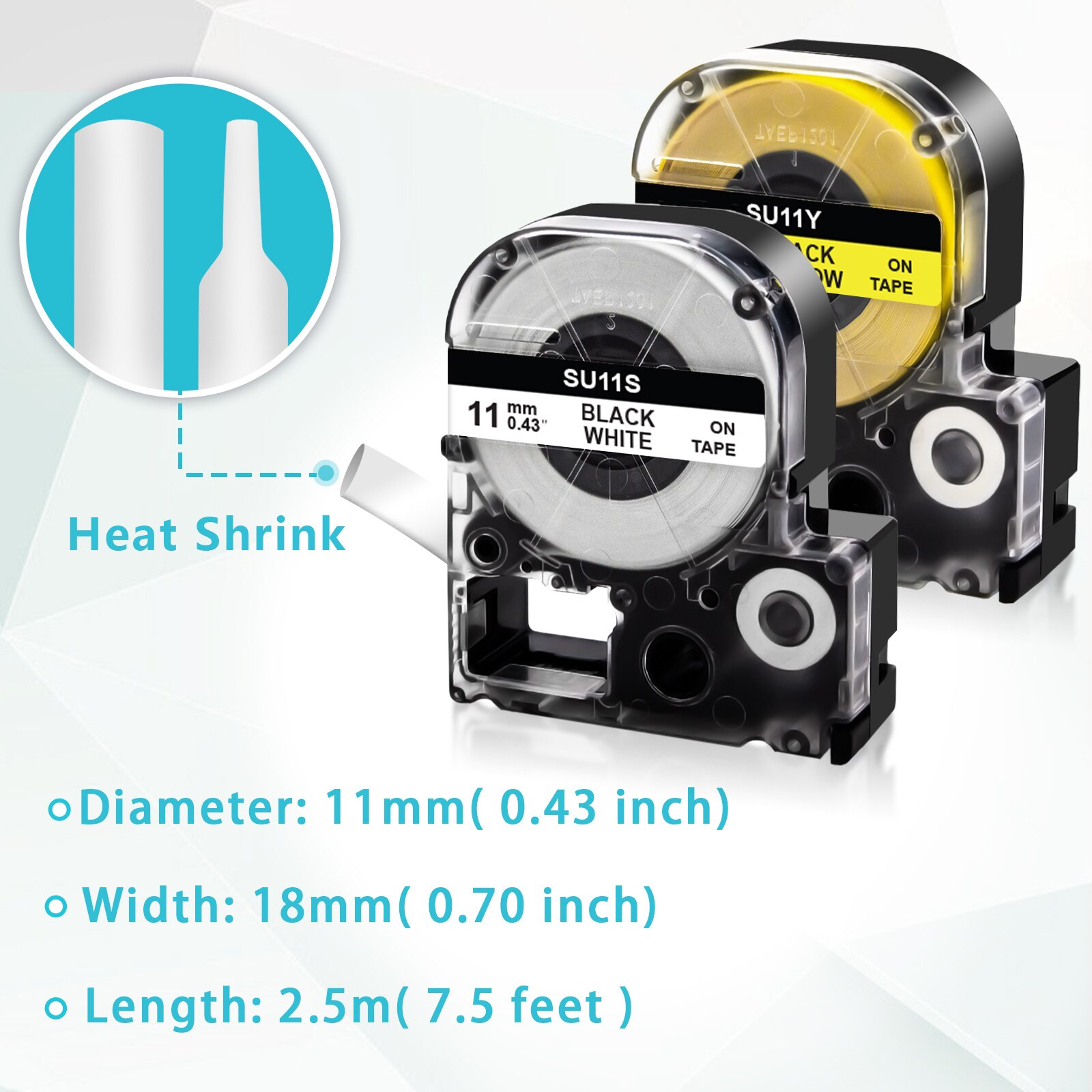 Ecowell LK-4WBA5/LK-4YBA5 Φ5mm/9mm Φ11mm/18mm Weiß Etikett Kompatibel für Epson KingJim SU5S SU5Y SU11S SU11Y Schrumpf Rohre