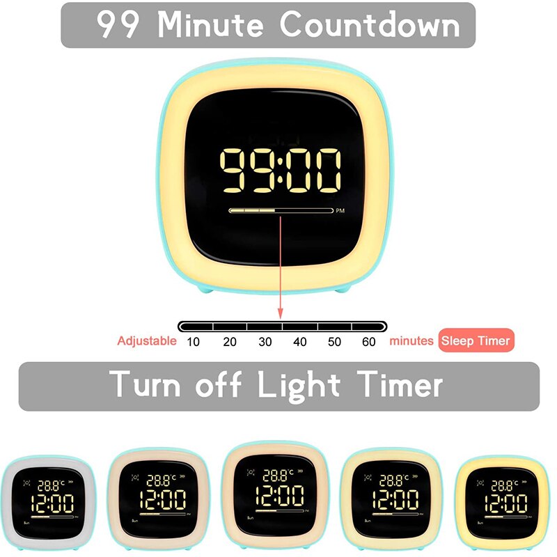 Cut Digital Alarm Clock Cartoon Night Light Desk Alarm Clock Rechargeable Battery, Christmas for Kids