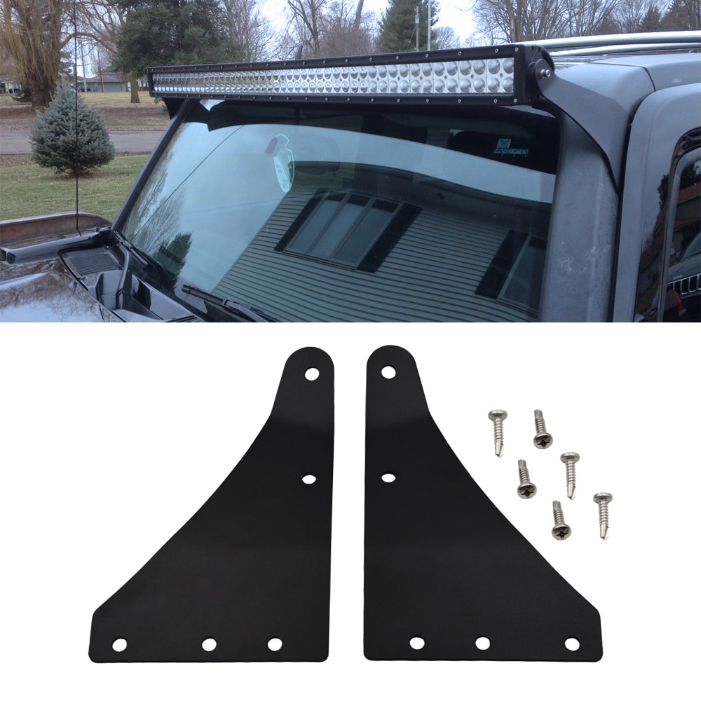 Upper Windshield 52 inches Straight or Curved LED Light Bar Mount Brackets Fits Hummer H3 (2006) H3T )