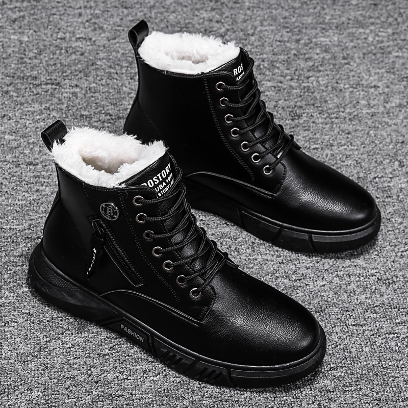 High-top zipper boots winter plus velvet snow boots keep warm high-top casual shoes men's sports shoes zapatillas hombre