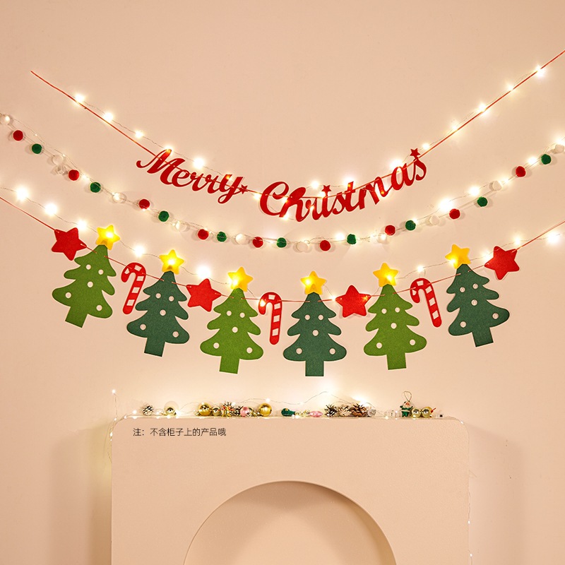Christmas decorations, tree ornaments, indoor LED lights, pictures, background walls, atmosphere, scenes, decorations and flags.: army green