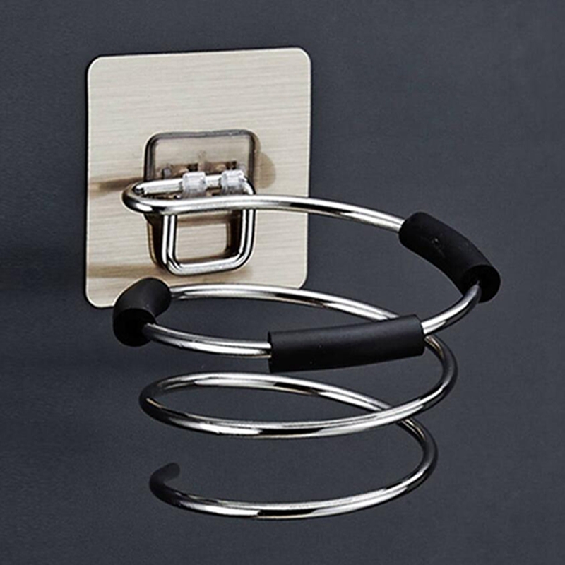 Hair Dryer Holder Blower Organizer Adhesive Wall Mounted Nail Free No Drilling Stainless Steel Spiral Stand Storage For Bathroom: Yellow