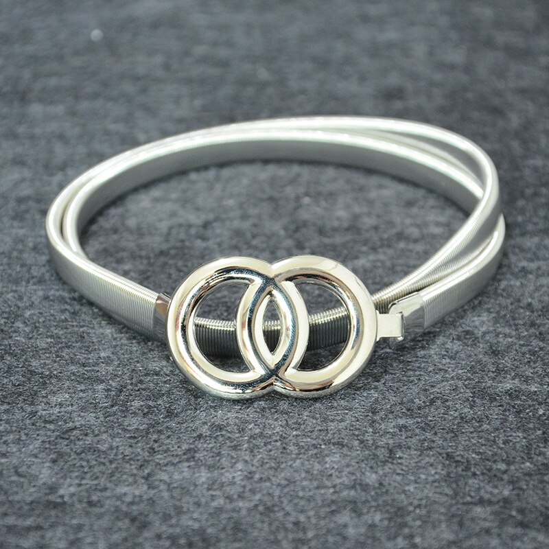 Dames Metalen Riem Sluiting Front Stretch Slanke Taille Riem Elastische Tailleband Gouden Ketting Riemen Voor Vrouwen: silver