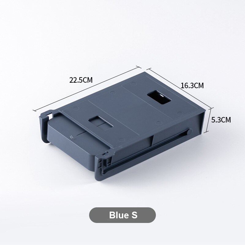 1PC Drawer Plastic Self-adhesive Under Desk Table Storage Drawer Portable Memo Pen Stationery Storage Box Case for Home Office: 1 PC Blue S